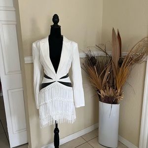 All white sheer/fringe dress